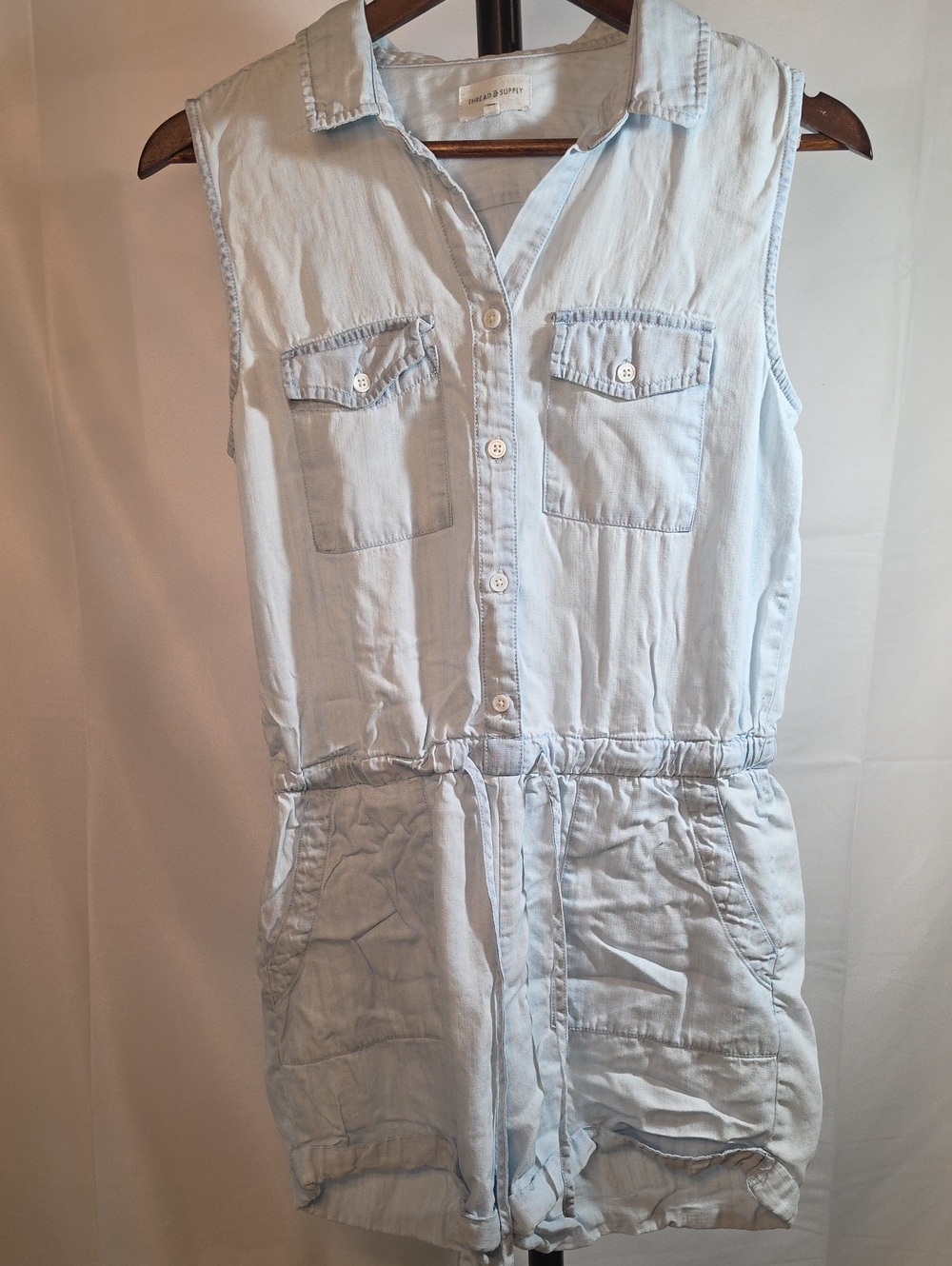 Thread & Supply Light Blue Sleeveless Denim-Style Romper